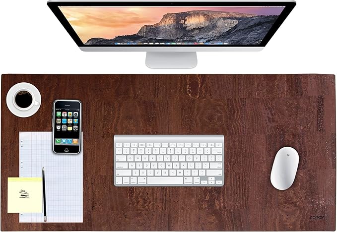 Corkor Cork Desk Pad – Table Mat - Vegan Leather – Cruelty Free – Eco Friendly - Brown