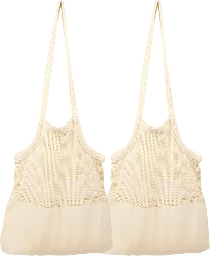 Cotton Mesh Mushroom Foraging Bags - 100% Cotton, Washable, Reusable and Eco-friendly Bags to Pick Mushrooms, Flowers, Berries and Produce - Lightweight Berries Hunting Harvesting Tote (2 Bags)