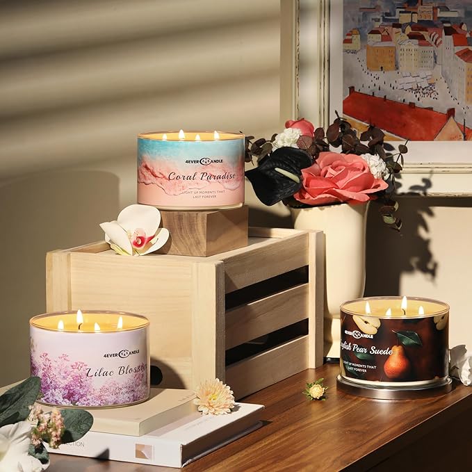 4-Wick Scented Candle - 18oz Soy Wax Blend Candle Over 50Hrs Long-Lasting Fragrance, Home Decor and Housewarming Gifts, Lilac Blossom