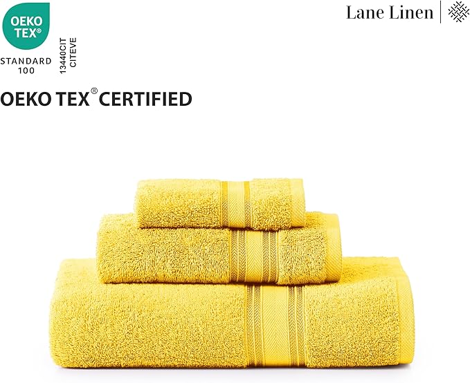 LANE LINEN Luxury 6-Piece Bath Towel Set - 100% Cotton, Zero Twist, Super Soft & Extra Absorbent - Includes 2 Bath Towels, 2 Hand Towels, 2 Washcloths - Mimosa