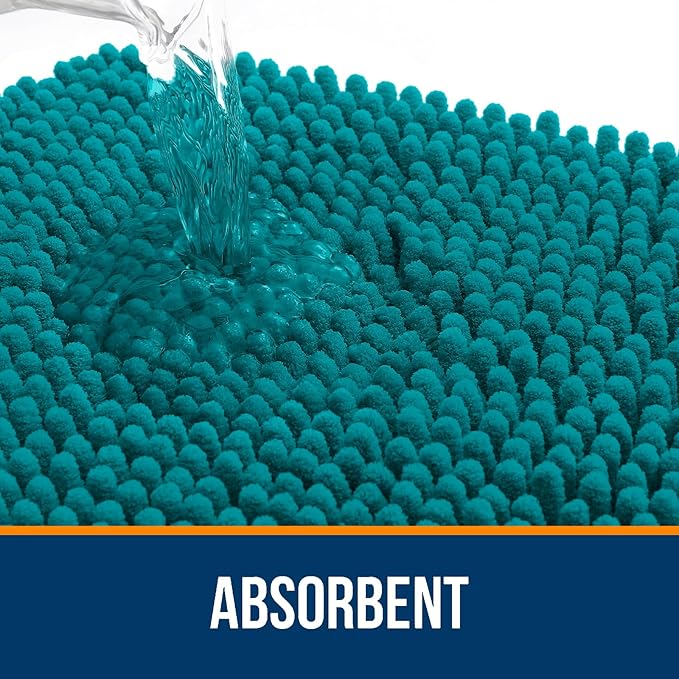 OLANLY Bathroom Rugs 24x16, Extra Soft Absorbent Chenille Bath Rugs, Rubber Backing Quick Dry, Machine Washable Bath Mats for Bathroom Floor, Tub and Shower, Home Decor Accessories, Deep Lake