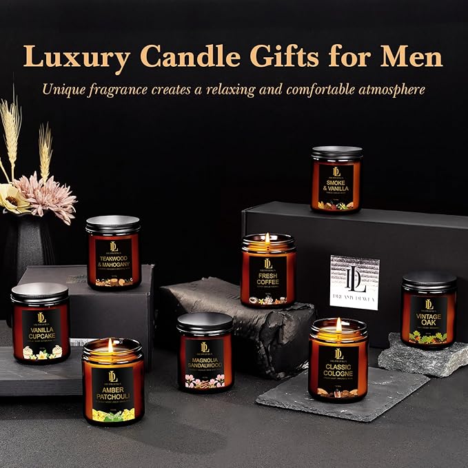 8 Pack Candles for Home Scented, Scented Candles Gifts Set for Women Men, 56 oz Soy Candle Set, Scents of Teakwood Mahogany/Smoke Vanilla/Cologne/Coffee/Patchouli Amber/Oak/Sandalwood/Cupcake