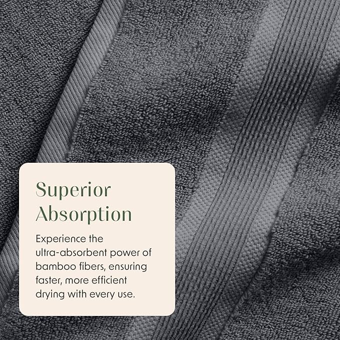Springtree Home Luxury Viscose from Bamboo Bath Towel Set 6 Piece Set | 35% Viscose from Bamboo - 65% Cotton | Absorbent Quick-Dry Towels for Bathroom | Oeko-TEX Standard 100 Cotton | Iron Grey