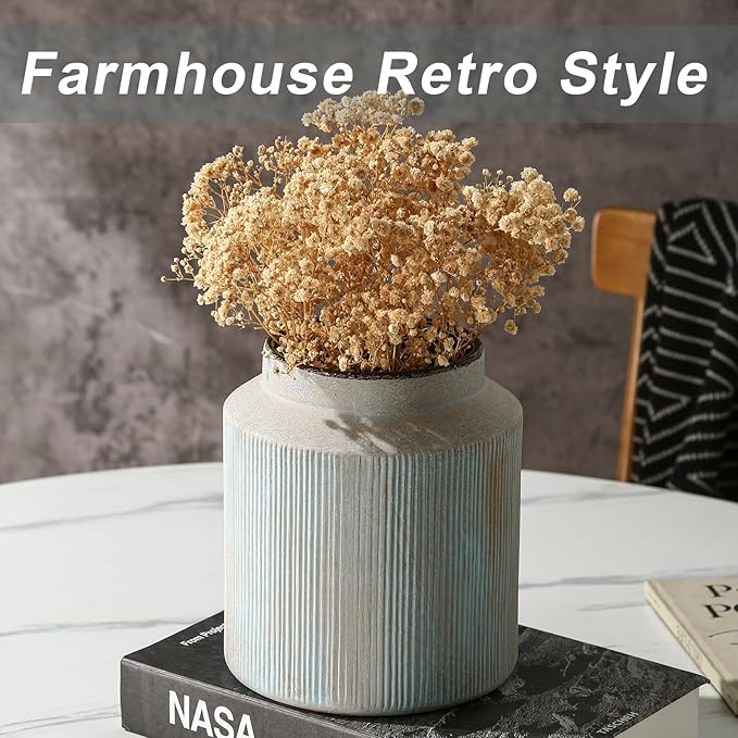 Farmhouse Vase for Home Decor, Vintage Rustic Terracotta Flower Vase Suitable for Home Decor, Living Room, Shelf, Dining Table. 7IN.Light Green