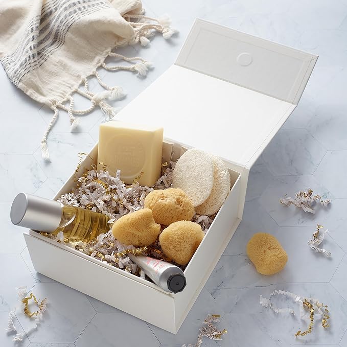 CECOBOX - Gift Boxes with Lids for Presents 6"x6"x2.75" - Matte, Collapsible Magnetic Closure Gift Box - Groomsmen & Bridesmaid Proposal Boxes, Wedding, PR, Birthdays, Holidays (White)