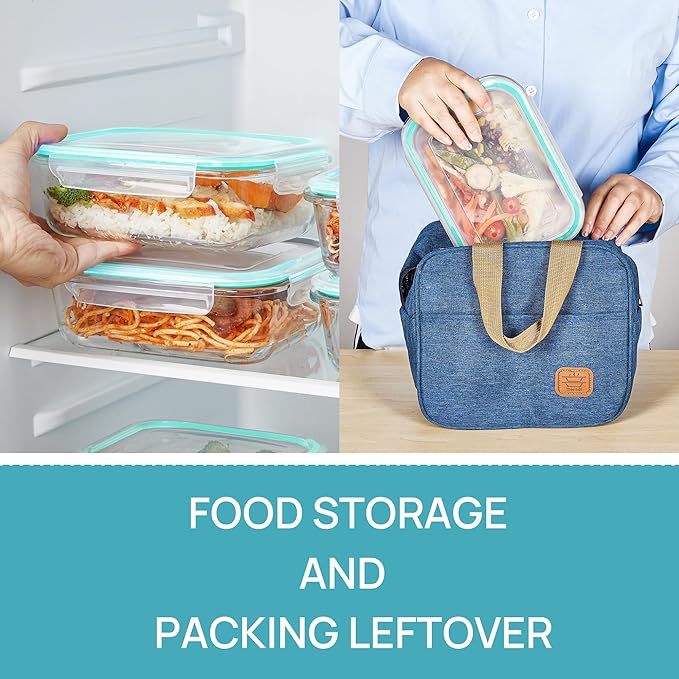 Vtopmart 5 Pack 35oz Glass Food Storage Containers with Lids, Meal Prep Containers, Airtight Reusable Lunch Container Set, Safe for Oven, Microwave, Freezer, and Dishwasher, Green