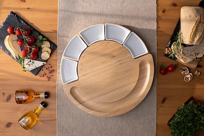 ChefSofi Charcuterie Cheese Board and Platter Set - Made from Bamboo Wood - US Patented 16 inch Cheese Cutting Board and Knife for Entertaining and Serving - 4 Knives - 5 Bowls - 2 Markers - 4 Forks