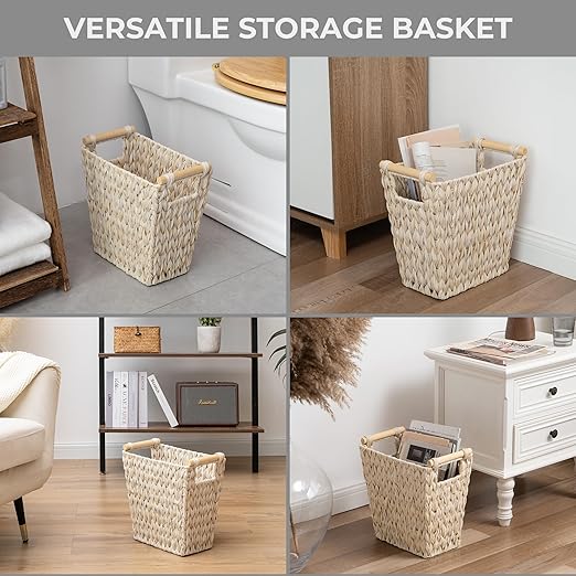 GRANNY SAYS Wicker Trash Can, Waste Basket for Bathroom, Waterproof Bathroom Garbage Can, 19 Liters/5 Gallons Wastebasket with Handle, Decorative Waste Basket for Bedroom, Office, Living Room, 1 Pack