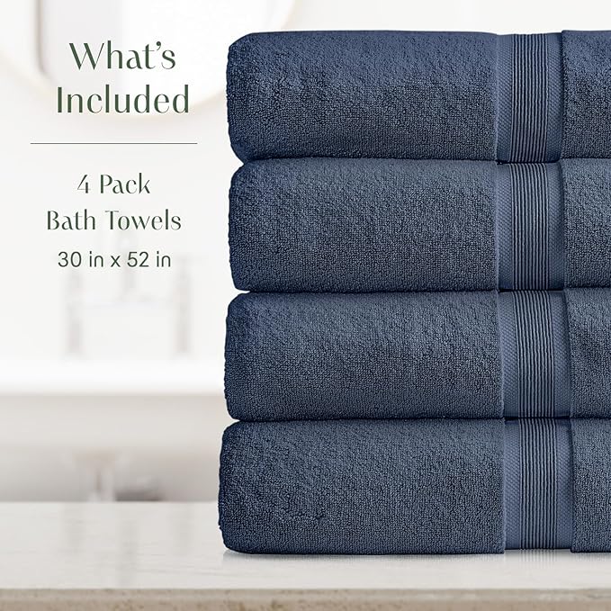 Springtree Home Luxury Viscose from Bamboo Bath Towel Set of 4 | 35% Viscose from Bamboo - 65% Cotton | Absorbent Quick-Dry Towels for Bathroom | Oeko-TEX Standard 100 Cotton | French Blue