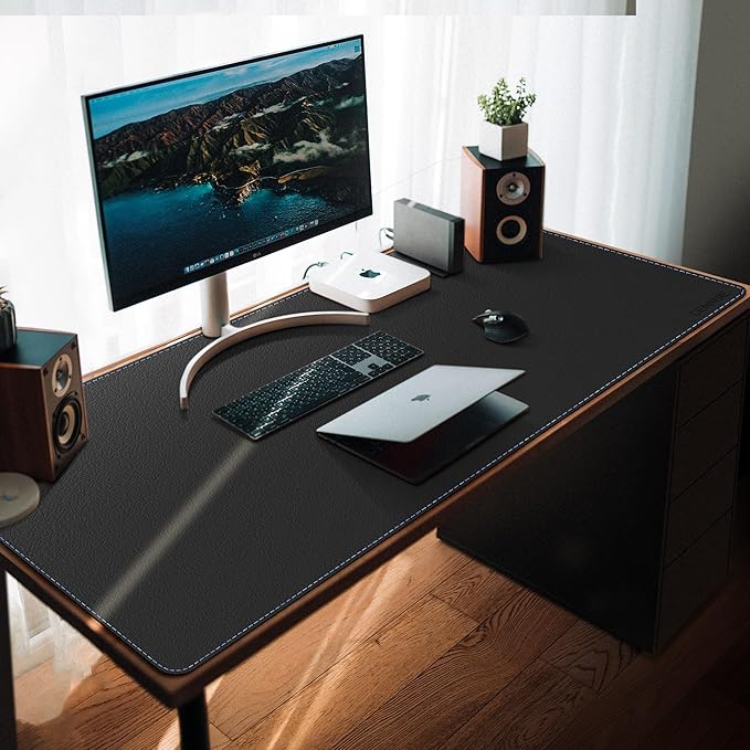 CENNBIE Leather Desk Mat, 59” x 23.6” Extra Large Desk Pad Blotter Protector, Extended Non-Slip Mouse Pad, Waterproof PU Leather Desk Mat on top of desks Large for Office and Home (Black)