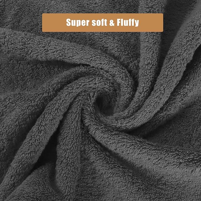 SEMAXE 18-Pack Bath Towel Set Include 6 Bath Towels, 6 Hand Towels, 6 Wash Cloths, 100% Cotton Bathroom Towels with Hanging Loops and Nano-Bio Lifecycle Labels, Soft and Absorbent Towel, Grey