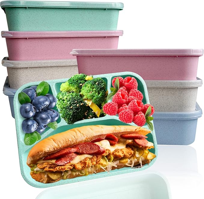8 Pack Bento Box, Lunch Containers Wheat Straw Meal Prep Containers Reusable, Microwave and Dishwasher Safe Lunch Containers for Adults, Bento Lunch Box for Kids