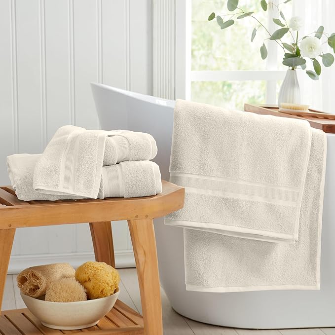 Springtree Home Luxury Viscose from Bamboo Bath Towel Set 6 Piece Set | 35% Viscose from Bamboo - 65% Cotton | Absorbent Quick-Dry Towels for Bathroom | Oeko-TEX Standard 100 Cotton | Sand