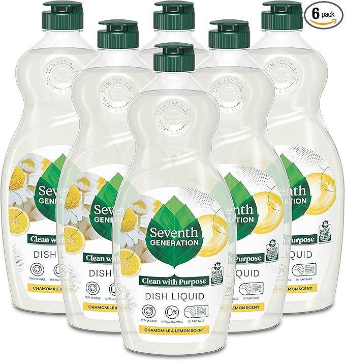 Seventh Generation Dish Soap Liquid Chamomile & Lemon Scent Pack of 6 Dishwashing Soap Dish Detergent Liquid Soap 19 oz