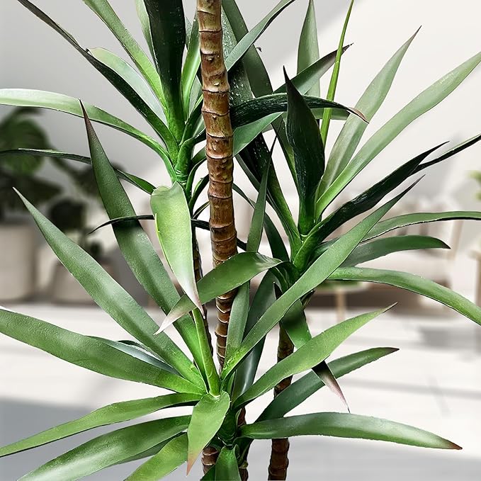 Artificial Trees 4.8Ft Faux Tree 4 Heads Agave Plants, Tall Plant Fake Plant with Plastic Pot for Home Decor, Office Decor