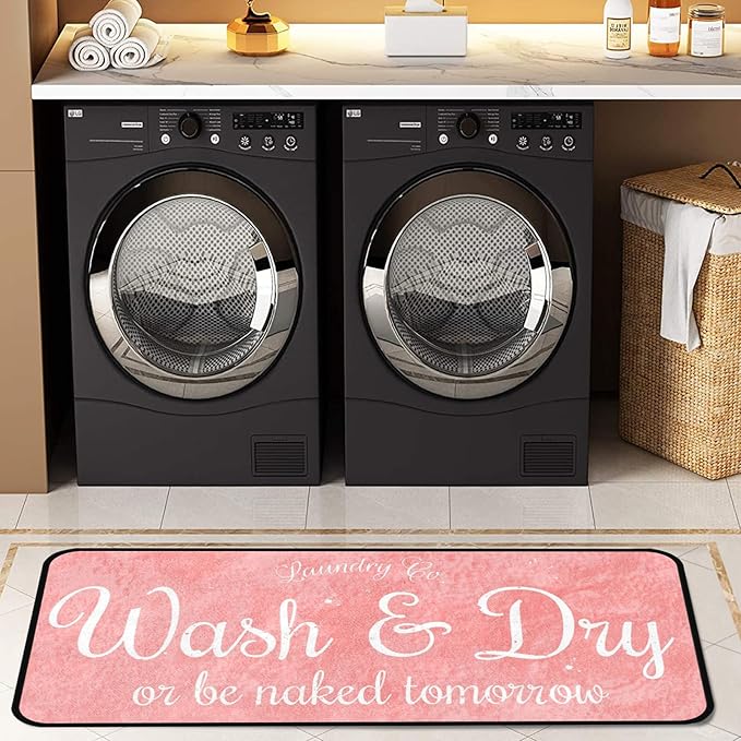 Laundry Room Long Mat Area Rug Non-Slip Floor Mat Waterproof Farmhouse Carpet for Kitchen 72" x 24" (Pink)