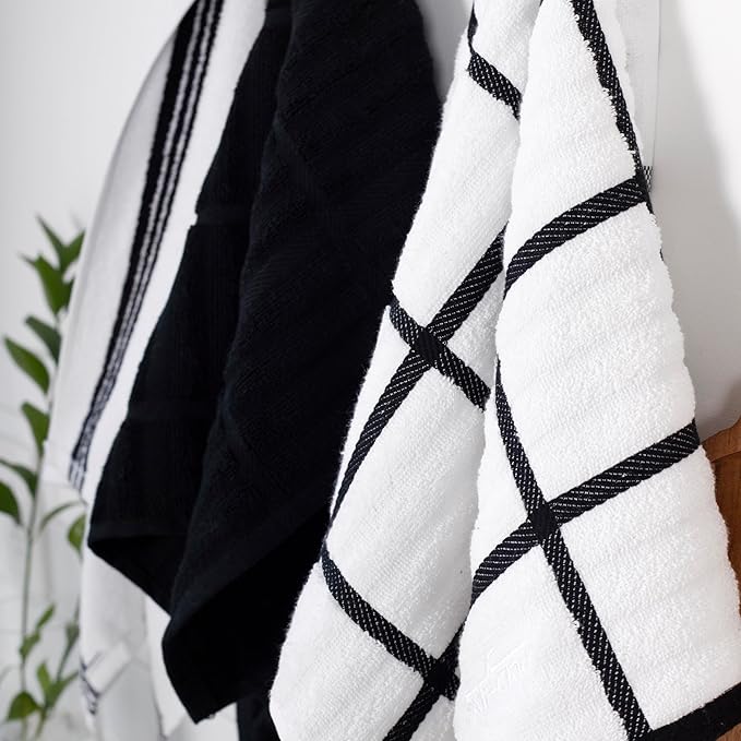 All-Clad Checked Kitchen Towel: Highly Absorbent, Super Soft Long Lasting - 100% Cotton, 17"x30" Tea Towel for Cleaning & Drying Dishes, Pans, Glassware, or Countertops, (1-Pack), Black