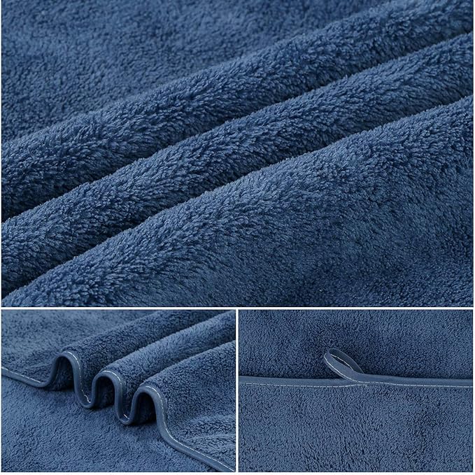 JML Luxury Hotel & SPA Bath Towels (2 Pack, 30"x60") - 350GSM High Density Fleece Towel Sets - Super Soft and Absorbent, Lint Free, Fade Resistant Oversized Bath Towel, Coral Fleece Navy