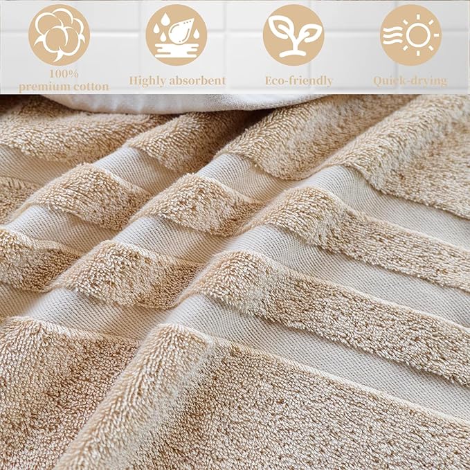 Cotton Bath Towel – Large 30x60 Inches, Soft, Thick & Absorbent Towel for Bathroom, Spa, or Home Use (Beige, 4 Pack – 30"x60")