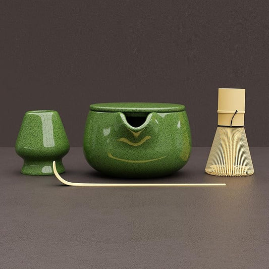 NEXTLUXE Matcha Whisk Set – Traditional Bamboo Chasen with Ceramic Bowl, Matcha Bowl and Whisk Kit - Measurement Lines, Spoon & Lid – Green