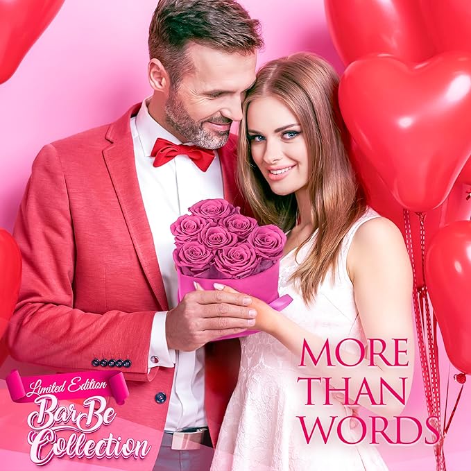 GLAMOUR BOUTIQUE 7 Flower Forever Heart Shape Box - Preserved Roses Gift for Her, Preserved Flowers, Velvet Pink