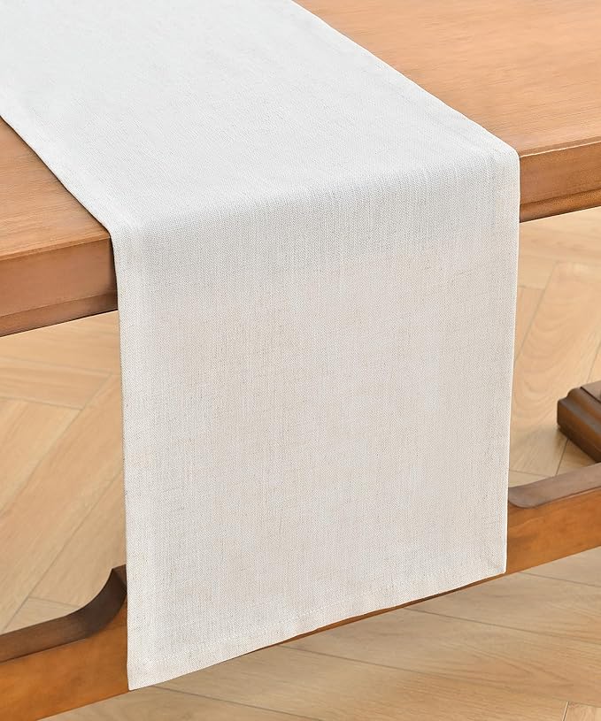 Wracra Linen Style Table Runner, Rustic Farmhouse Off White Table Runners 48 Inches Long, Handcrafted Table Runner for Fall, Winter - Everyday Use and Machine Washable