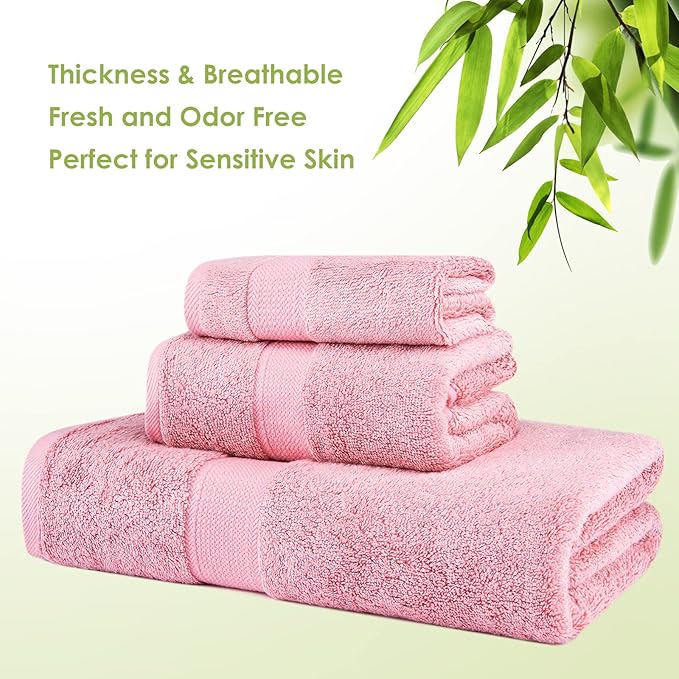 3-Piece Luxury Bath Towels - Super Soft, Highly Absorbent - Pink - For Face & Body - Adults & Kids