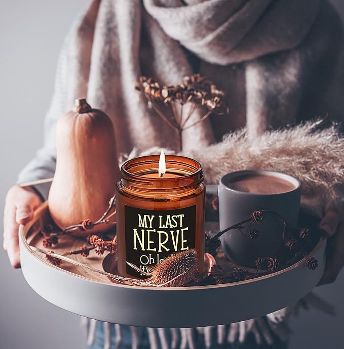 Funny Gifts for Women Men - My Last Nerve Soy Candle - Birthday Gift for Her Wife Sister - Best Friend, Girlfriend Gift - Friendship Gifts for Bestie Boss Coworker Nurse - Stress Relief Candle