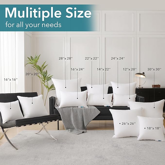 Oubonun 30 x 30 Pillow Inserts (Set of 2) - Euro Pillows with 100% Cotton Cover - 30 Inch Square Interior Sofa Pillow Inserts - Decorative Pillow Insert Pair - White Couch Pillow