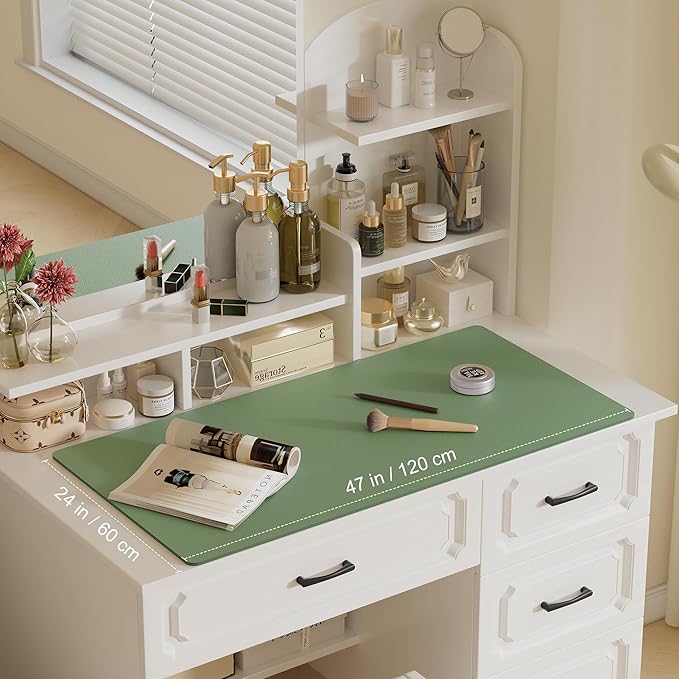 Aothia Leather Desk Pad Protector, Office Desk Mat, Large Mouse Pad, Laptop Desk Pad, Non-Slip PU Leather Desk Blotter, Waterproof Desk Writing Pad for Office and Home (Olive Green, 47" x 24")