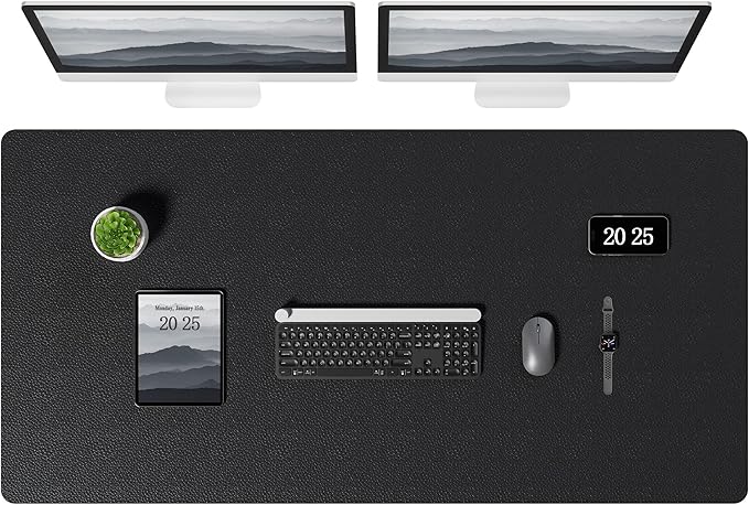 Aothia Leather Desk Pad Protector, Office Desk Mat, Large Mouse Pad, Laptop Desk Pad, Non-Slip PU Leather Desk Blotter, Waterproof Desk Writing Pad for Office and Home (Black, 47" x 24")