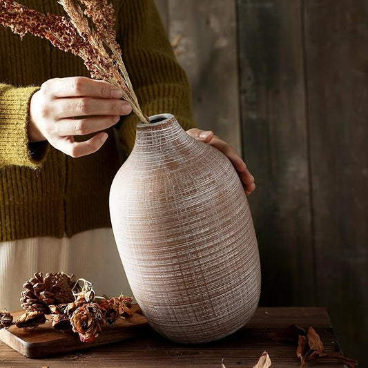 2024 Updated ALMA 9-in Tall Flower Vase Terracotta, Rustic Ceramic Vase for Pampas Grass|Farmhouse Decorative Vase in Boho Home Decor, Room, Shelf, Mantle Decor