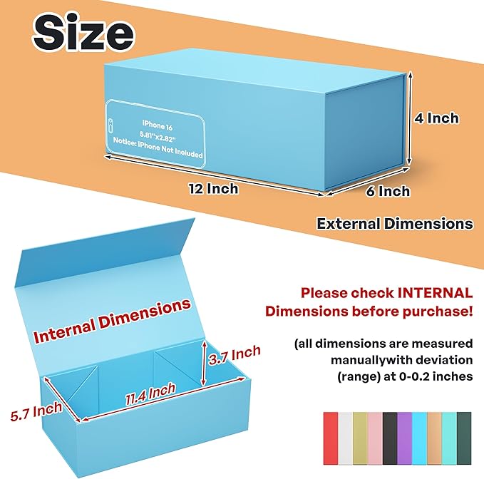 5 Pack Blue Gift Box, 12x6x4'' Gift box for Presents with Lids Magnetic Closure Rectangle Collapsible for Bridesmaid Proposal Box, Wedding, Christmas, Halloween, Birthday Gift Packging