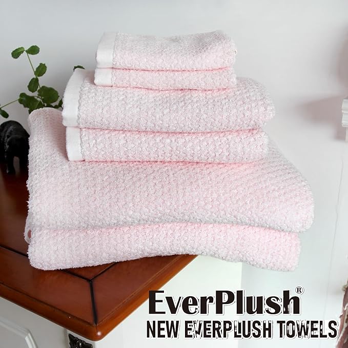 Everplush Diamond Jacquard 6 Pieces Bath Towel Set, Luxury Super Soft Oversized Towels, Highly Absorbent Diamond Jacquard Quick Dry Bath Towel for Bathroom Pink