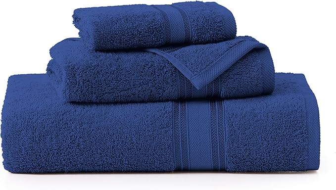 LANE LINEN Luxury Bath Towels Set - 3 Piece 100% Cotton Bathroom Towels, Quick Dry, Extra Aborbent, Super Soft Towels Set 1 Hand Towel, 1 Wash Cloths, 1 Bath Towel, Navy Blue