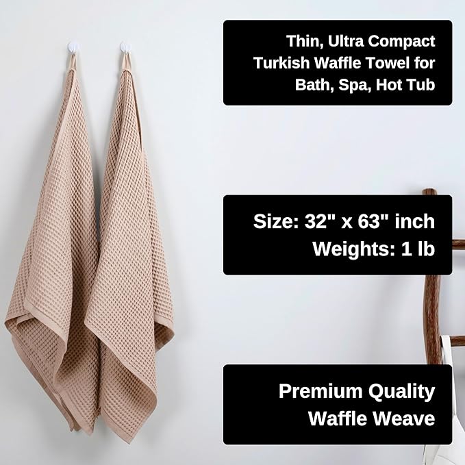 PÜSKÜL Premium Waffle Bath Towels Set of 2 - Organic 100% Turkish Cotton Bath Towel - Quick Dry, Absorbent, Light, Thin, 32x63 Large Waffle Towels for Bathroom (Beige Bath Towels - Pack of 2)