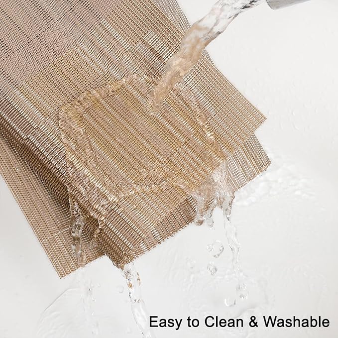 Placemats Set of 8, Vinyl Woven Place Mats Indoor Set of 8 Washable Wipeable PVC Table Mats Heat-Resistant Non Slip Plastic Placemat for Kitchen Dining Outdoor Table (Gray Gold, Set of 8)