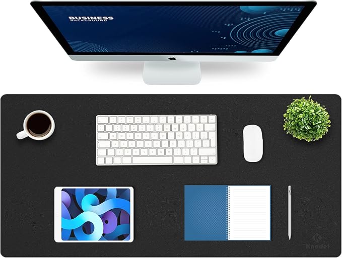 K KNODEL Large Office Leather Desk Mat, Mouse and Keyboard Pad, Computer and Laptop Mat, Desktop Protector and Cover, Writing Pad and Blotter (35.4"x17", Black)