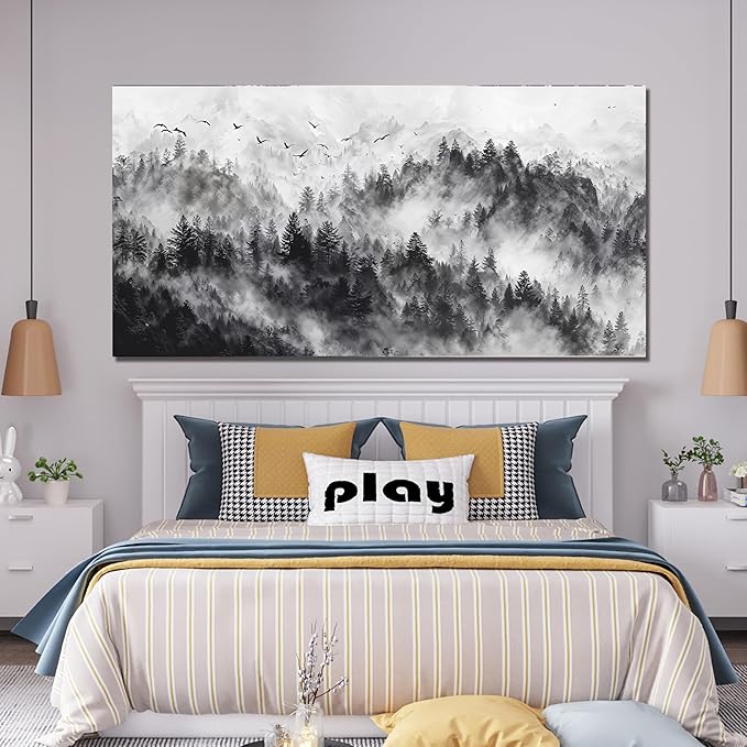YISXINOAG Modern Canvas Art Wall Decor Large Abstract Wall Art for Living Room Mountain Landscape Black and White Abstract Wall Art Canvas Prints Modern Home Decorations Ready to Hang Size 29"X58"