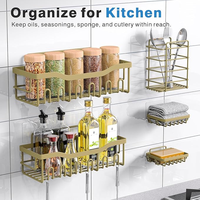 EUDELE 5-Pack Rustproof Stainless Steel Shower Caddy – No Drill Adhesive Bathroom Organizer with Large Capacity, Spacious Shower Shelves for Inside Shower, Kitchen & Home Decor Storage-XL Size