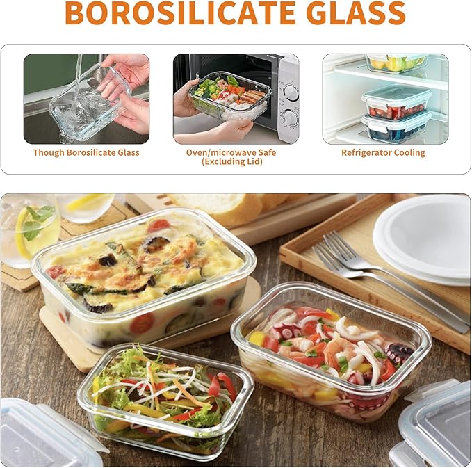 Are l 【4-Packs, Glass Meal Prep Containers with Snap Locking Lids Glass Food Containers,Airtight Lunch Container,Microwave, Oven, Freezer and Dishwasher