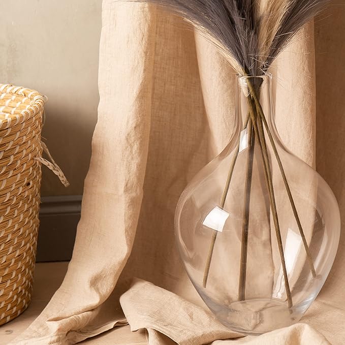 15" Tall, Large Glass Vase for Floor Decor, Big Tall Floor Vase for Pampas Grass Plants Flowers, Modern Decorative Living Room Bedroom Hallway, Clear Round Jar