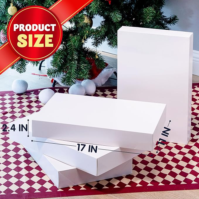 JOYIN 12 PCS 17" Christmas Shirt Gift Boxes with Lid for Presents, Extra Large White Cardboard Box with Tissue Paper, Robe Box for Clothes, Father's Day, Xmas Birthday Holiday Wedding Gift Wrap Decor