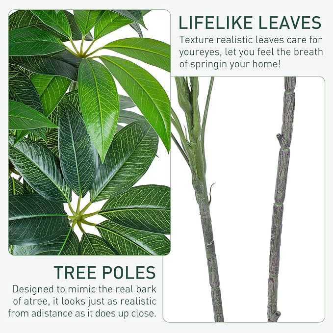 Artificial Fortune Tree - 5 FT Fake Tree with White Planter - Large Faux Plants Indoor Outdoor - Artificial Plants Indoor pots for Home Office Living Room Decor