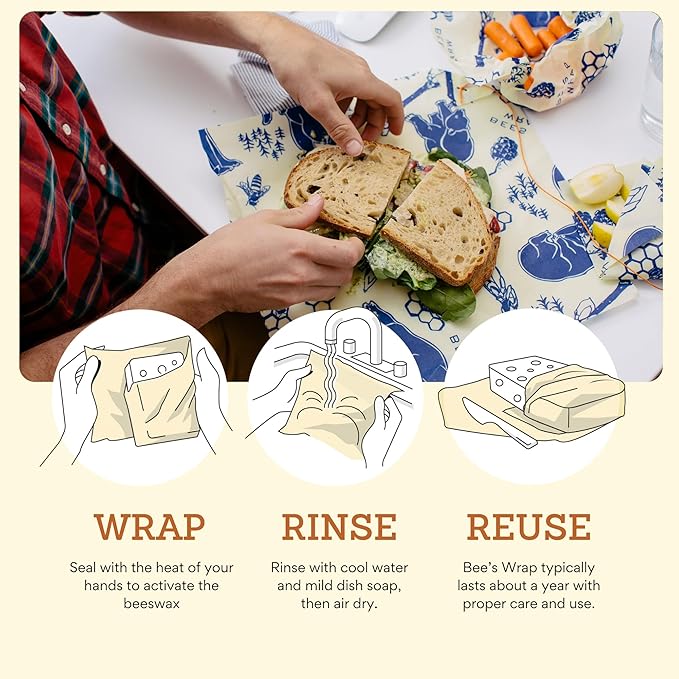 Bee's Wrap Beeswax Wraps for Food - Bread Wrap - Made in USA Reusable Bread Storage Bags - Organic & Eco-Friendly Alternative to Aluminum Foil, Sourdough Bags & Plastic Wrap, Bees + Bears