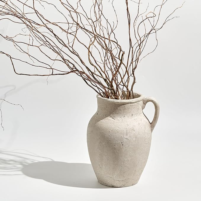 LB2 Rustic Ceramic Vase, 10.6" Tall Zen Style vase, Terra Cotta Pitcher, Distressed Farmhouse Decor, Pottery Decorative Flower Vase for Home Decor