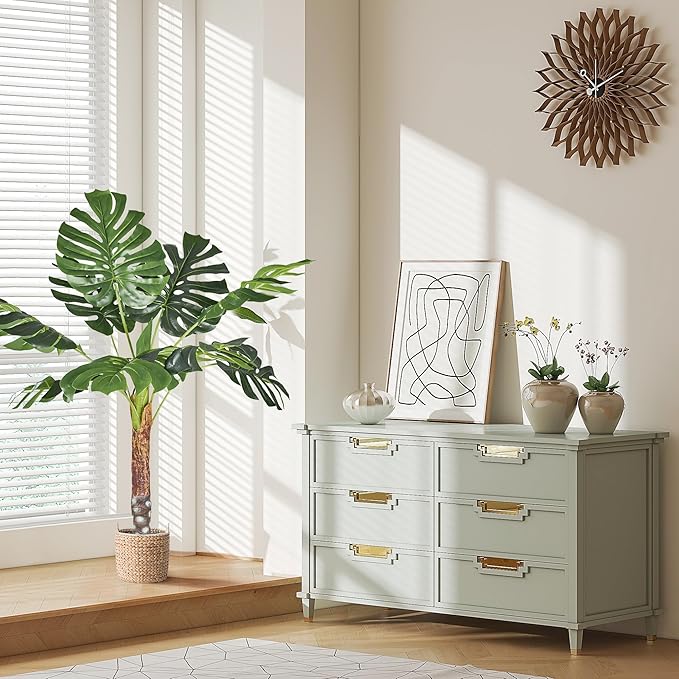 VECELO 2 Pack Fake Plants, Artificial Greenery Ficus Tree 5FT and Monstera Tree 4FT, Large Floor Plants for Home Decor, Indoor, Office, Living Room