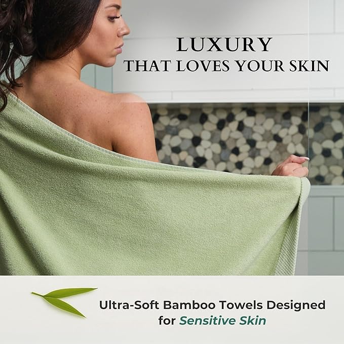 BedVoyage Luxury Bath Towels Set of 3 - Ultra Soft Plush Bathroom Towel Set - Highly Absorbent Viscose from Bamboo Bath Towels Ultra Soft - 3pc Spa Towel for Body - Sage