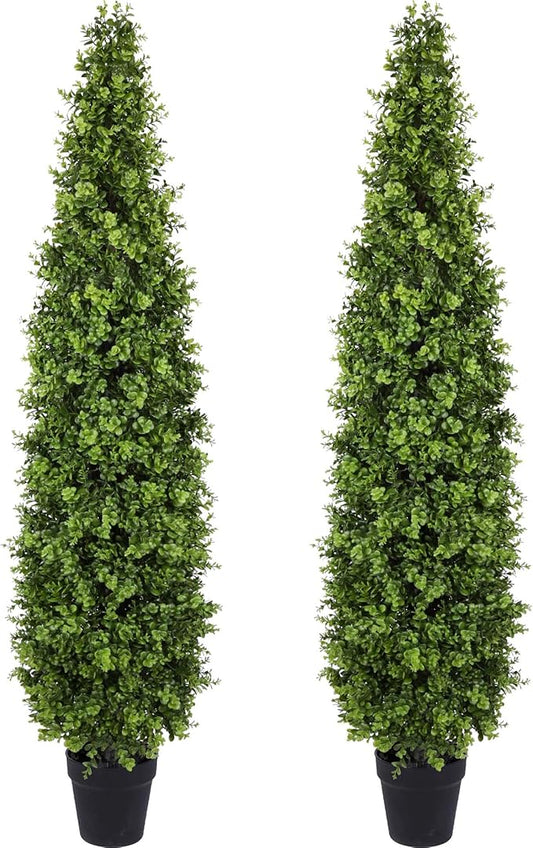 5FT Artificial Boxwood Topiary Tree Fake Topiary Potted Plants for Home Office Garden Indoor Outdoor Decoration 59INCH(2PACK)