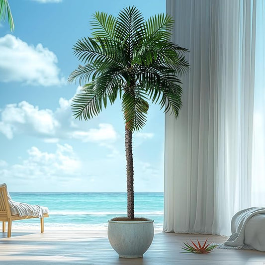 9.1FT Artificial Phoenix Palm Tree with Coconut Fruit Outdoor Indoor Decor Large Faux Coconut Silk Palm Tree Tropical Fake Tree Large Faux Sago Palm Plant for Home Yard Outside Patio Poolside